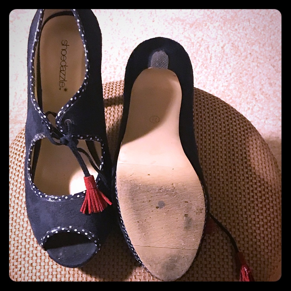 Navy, Red and White Peep Toe Heels